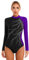 Doomiva Damen Turnanzug Langarm Tanzbody Glitzer Gymnastikanzug Ballettanzug Eiskunstlaufanzug Leotards Strass Wettbewerb Tanzkleidung Violett L