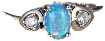 BIOLIVING Netter Weiblicher Blauer Feueropal-Stein-Ring Boho-Silber-Farben-Herz-Ring-schmuck-Weinlese-hochzeits-verlobungsringe Für Frauen
