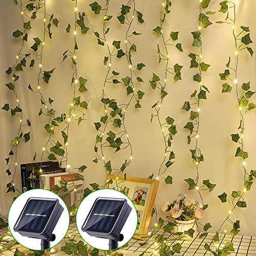 GuKKK Guirnaldas Luces Led Solares Exterior Solar, 【2 Packs】 Cadena de Hiedra Artificial 200LED 20M, 8 Modos, Cadena de Luces Impermeables Decoración, para Decoración de Jardin