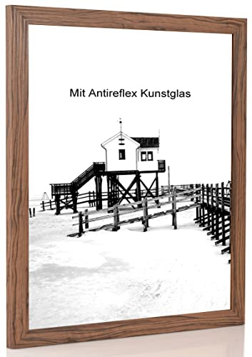 Bilderrahmen Nussbaum mit Antireflexglas - Bildgröße 25x35 cm - Leistenbreite 30mm