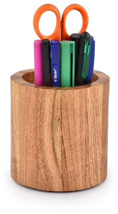 EDHAS Portaspazzolino da bagno in legno di acacia, per spazzolino da denti, dentifricio, penne, pennelli da trucco (10,2 x 10,2 x 10,2 cm)