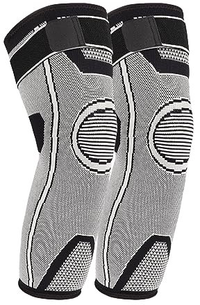 yeloumiss Full Leg Compression Sleeves 1 Pair Long Knee Braces Support for Women and Men with Elastic Straps for Sport Running Basketball Arthritis Joint Pain (M, Grey)