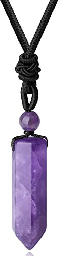 XIANNVXI Amethyst Kristalle Kette Herren Damen Heilung Kristall Anhänger Sechseckiger Punkt Anhänger Ketten Natürliche Edelsteine Verstellbares Seil Reiki Schmuck Halskette Geschenke Papa Mama