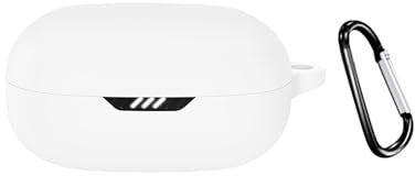 QINOUK Hülle für JBL Wave 300TWS, [Stoßfest] Weiche Silikonhülle, mit D-förmigem Clip, Schutzhülle für JBL Wave 300TWS-Weiß