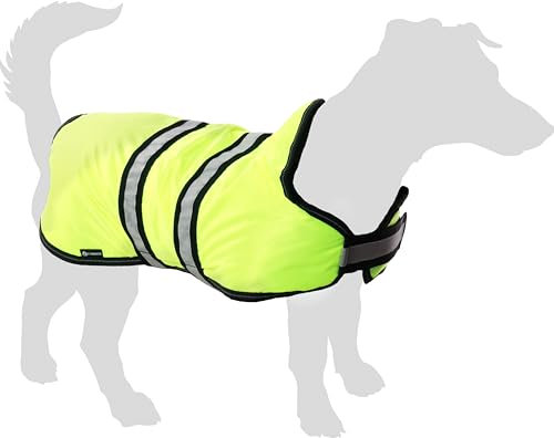Flamingo Hundemantel Winter – Eisbär Fluo Gelb – 75cm – warm & modisch – Polyesterfaser – reflektierende Riemen – Wasser- & Winddicht – PU-Beschichtung – Geschirröffnung