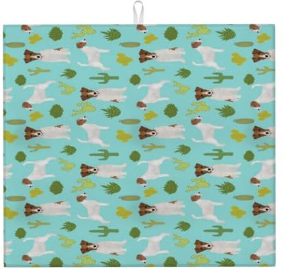 Tapis de séchage de cuisine, tapis de drainage de la vaisselle, support à vaisselle super absorbant rapide 41x46cm, Jack Russell Dog Cactus