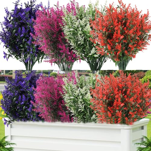 TIHEDES 16 Bundles artificial flowers for outdoors Shrubs UV Artificial Plants Outdoor fake Plants - outdoor plastic flowers (Type A)