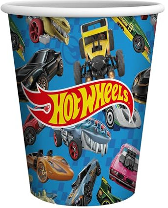 Party Factory `Hot Wheels´ 8 Pappbecher 250ml, Einwegbecher, Papierbecher für Kindergeburtstag oder Mottoparty