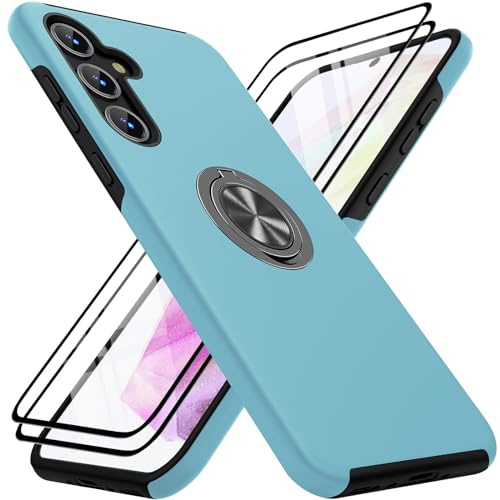 KOVASIA für Samsung Galaxy A35 5G Hülle mit 2 Stück Panzerglas, 360° Drehbarer Ständer, Stoßdämpfende Fallschutz Handyhülle für Samsung A35 5G Schutzhülle, Sierra Blau