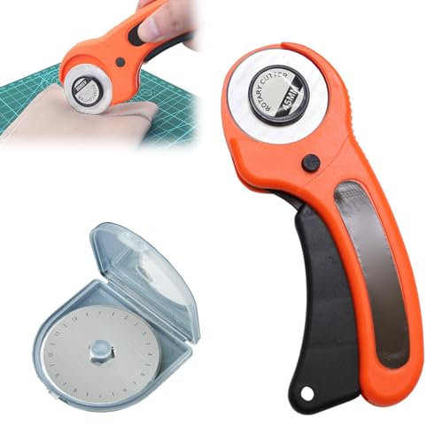 Taglierina Rotativa, Cutter per Tessuti, Taglierina a Rotella, Taglierina Circolare Cutter, per Progetti di Cucito, Tessuto, Tela, Quilting, Scrapbooking, con 1 Lame Durevole di Ricambio, 45mm