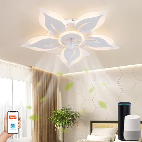 Lanmorn Smart Ceiling Fan Lights with Remote App Control, Voice Command with Alexa/Google Home, 68W 5600LM Dimmable LED Low Profile Ceiling Fans with Lamps White, for Bedroom, Lounge, Kitchen