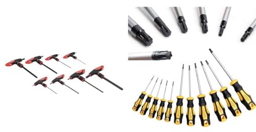 Amazon Basics - Innensechskantschlüssel-Set, mit T-Griff, 8 Teile, 2-10 mm & CCLIFE Torx Schraubendreher Set TX magnetisch T6-T40, 11 Stück Ohne Bohrung
