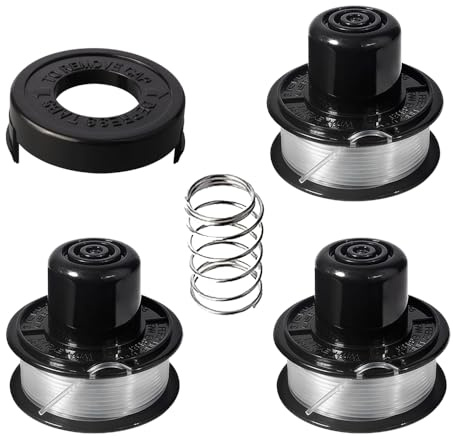 3 PCS Strimmer Spool Compatible with Black+Decker Grass Trimmer Replace GL250/GL310/GL360/GLC12/ BDST36 Spool and Cap(3 Spool + 1 Cap+1 Spring)
