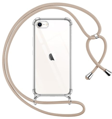 Pnakqil Coque pour iPhone 8/iPhone SE 2020/iPhone 7/SE 2022 avec Cordon, Transparente Silicone Housse avec Réglable de Collier Anti-Chute Etui pour iPhone 8, Ètuis à Bandoulière 4.7, Kaki