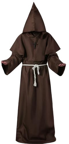 Crusward Costume de moine pour homme et enfant - Costume de moine avec robe de moine, collier croix, gants, cordon de serrage - Monk prêtre - Costume de cosplay pour Halloween, carnaval (adulte,