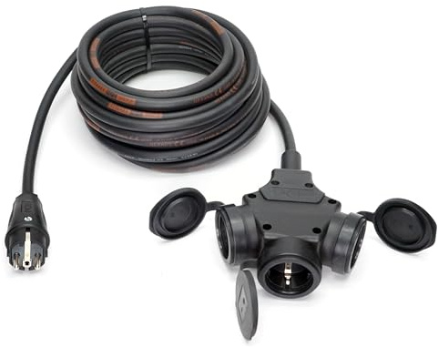 Schuko-Verteilung 3-Fach (1,5m-50m) 16A Verlängerungskabel Titanex H07RN-F 3x2,5mm² mit PCE Stecker und 3er-Kupplung IP44, Business-Line von Event-Kabel (25 Meter)