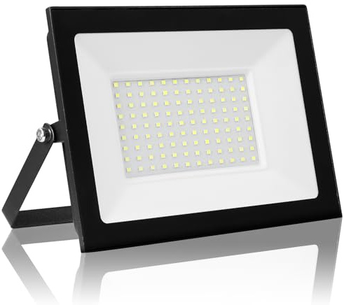Sararoom LED Strahler Außen 100W, 10000LM 3000K Warmweiß Scheinwerfer Fluter Flutlicht | IP66 Wasserdicht Baustrahler Wandstrahler Innen, Aussenlampefür Garten Hof Garage Veranda Werkstatt Sportplatz