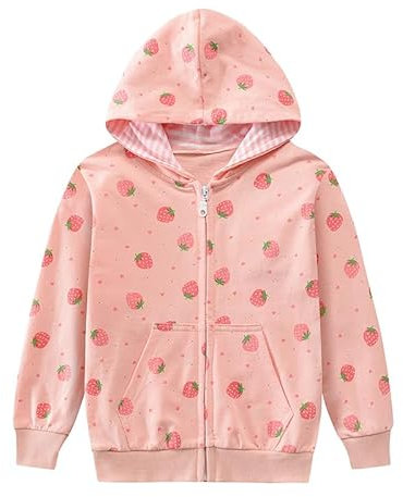 CM-Kid Sweatshirt Mädchen Zip up Hoodie Pullover für Kinder Mädchen Rosa Erdbeere Tasche mit Reißverschluss Winter Gr.98