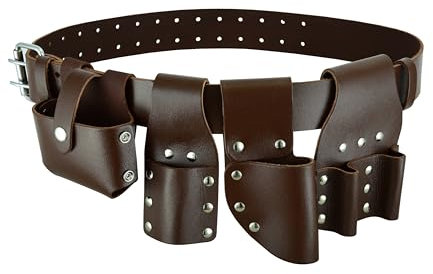 Scaffolding Brown Leather Tools Belt with Full Tools Set Pockets (Plain Leather)