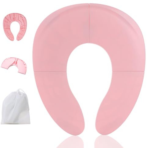 Adaptateur Toilette Enfant Pliable et Portable - Réducteur Toilette Enfant Compact Pour Bébé, WC Avec Ventouse et Sac de Rangement, Idéal Pour La Maison ou Les Voyages Poudré
