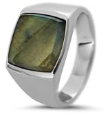 Sprezzi Fasion Herren Ring Siegelring mit Larvikite Edelstein grün eckig aus 925 Silber Siegelring poliert handgemacht (58)