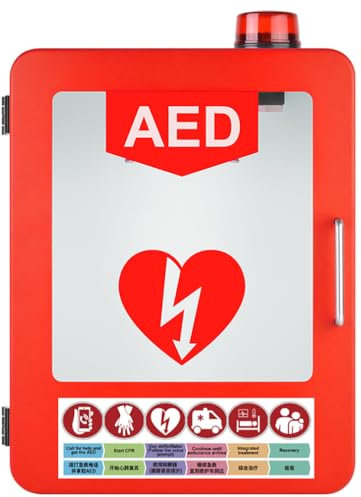 AED-Defibrillator-Aufbewahrungsschrank, Erste-Hilfe-AED-Defibrillator-Aufbewahrungsschrank zur Wandmontage, Erste-Hilfe-Schrank, Trennwandposition einstellbar, passend für die meisten AED-Modelle rot