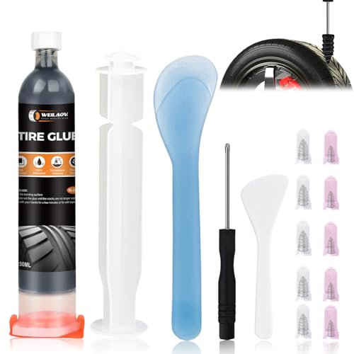 WEILAOK Pegamento Vulcanizante, Pegamento para Reparar Neumaticos, Kit Reparación de Neumáticos, Kit Repara Pinchazos Coche para Reparar Agujeros y Delaminaciones en Bicicletas, Coches, 50 ml