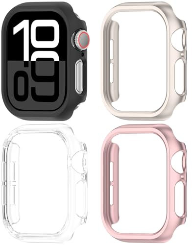 Miimall PC Schutzhülle Kompatibel mit Apple Watch Series 10 46mm Hülle, Anti Kratzen stoßfest Umfassender Displayschutz Case Cover für Apple Watch 10, Klar+Schwarz+Starlight+Roségold