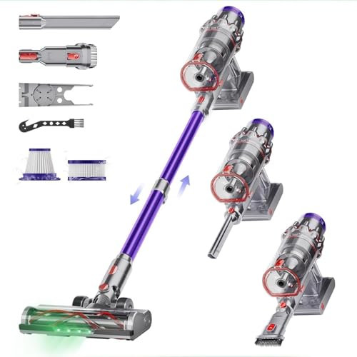 EUARY Aspirapolvere Senza Fili 55Kpa&600W, 60Mins Scopa Elettrica Senza Aspirapolvere Senza Fili Potente, 11 Stadi Filtrati OLED Smart Anti-Avvolgimento, per Peli Animali/Pavimenti/Tappe