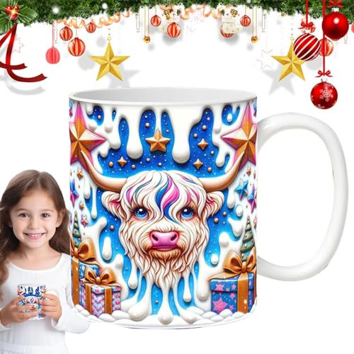 Taza de café de vaca, taza de vaca de Highland, tazas de café 3D de cerámica, tazas de café de Navidad, accesorios de Navidad para acogedores calientes, chocolate, amigo