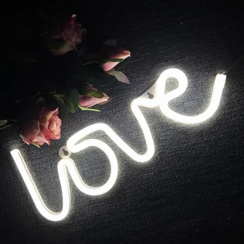 LOVE Néon Blanc Panneau LOVE Pour Demande Mariage Fiançailles Décoration Dambiance Lumière Chambre Alimenté USB Convient Pour Dortoir Filles Anniversaire Bar Famille Modélisation Lumineuse