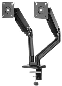SENSE7 HANG DOUBLE, Supporto Monitor da Scrivania per 2 Schermi 17-32, Braccio Monitor VESA con Estensione Massima 557 mm, 2x9 kg, Rotazione 360°, Gestione Cavi, Montaggio a Morsa o Forato