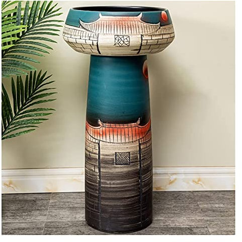 ASerZenith Lavabo sur Pied de Salle de Bain autoportant Art Hotel Home Lavabo sur Pied de Salle de Bain en céramique de Style Industriel rétro déco avec piédestal Lavabo sur Pied du