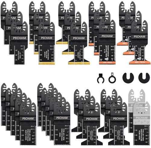 PECHAM 37PCS Oscillating tool Accessories, Multi Tool Blades Kits Quick Release Universal Wood Metal Saw Blades Fit Porter Cable Black & Decker Rockwell Ridgid Ryobi Milwaukee DeWalt Craftsman