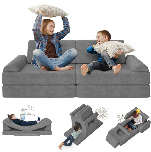 zefinot Modular Kids Play Couch 10PCS – Convertible Kids Sofa & Toddler Play Couch with DIY Foam Pieces for Imaginative Play, Climbing & Relaxation for Playroom, Bedroom, Nursery & Living Room