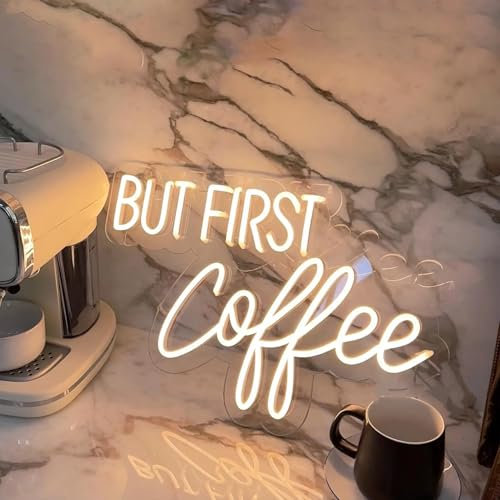 BUT FIRST - Letrero de neón LED regulable para café, bar, accesorios iluminados para decoración de pared, letreros de neón brillantes alimentados por USB, para cafeterías, estaciones de café