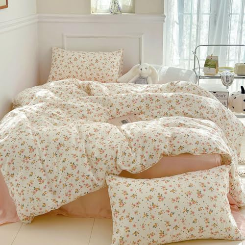 Nyescasa Housse de Couette 220x240 Floral Beige Rose Motif Fleurie Feuilles | Parure de lit Adulte en Microfibre, Fleurs, Oeko-TEX, Sets de Housses de Couettes, Fermeture Éclair, 2 Taies d'oreiller 65x65