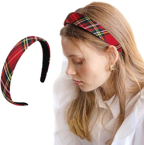 LOPHE Tartan Headband, 2 Stück Karierte Haarband Roter Haarreif Für Mädchen Damen, Vintage Breites Haarbänder, Schottischer Schottenkaro, Modische Haar-Accessoires