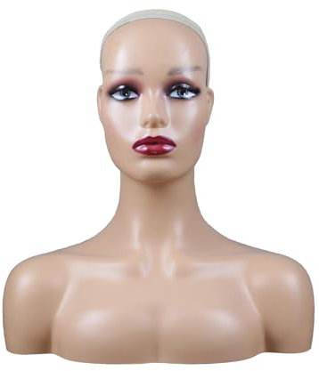 KimRuima Professional Mannequin Head with Shoulders Wig Head Wig Stand for Wigs Hats Scarves Pendants Sunglasses Earrings,Wheat,JRM00201