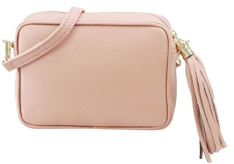 SH Leder Echtleder Umhängetasche mittel kleine Tasche Abendtasche Clutch Crossbody Bag Messenger Handtasche mit Reißverschluss 21x15cm Chiara G209 (Hellrosa)