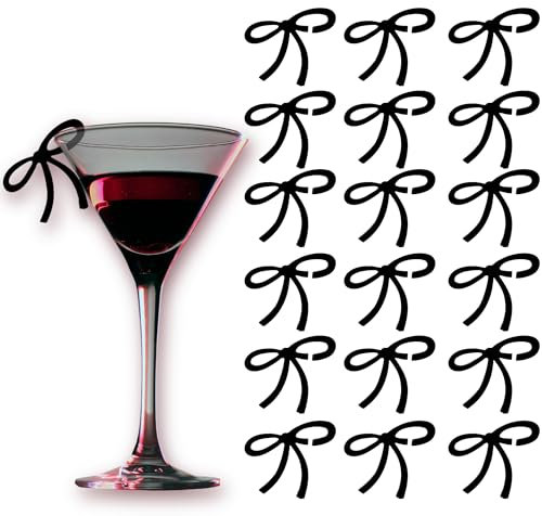 Whimsezbox Bows Drink Tags, Black Bow Wine Glass Markers, Acrylic Bowknot Charm Wineglass Decor Tag For Wedding Party Champagne Cocktail Bachelorette Party Accessories Decoration