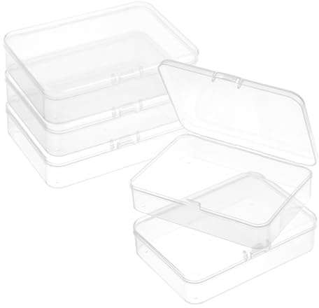 Josojoou 5Pcs Small Plastic Storage Containers with Lids, Clear Organiser Boxes for Beads, Jewellery, Crafts, Pills | Stackable Mini Rectangle Boxes for Home & Hobby Organisation (10.5x7.5x2.5cm)