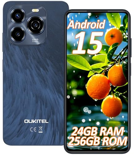 OUKITEL C65 Pro Telefono Movil Libres - 24GB+256GB/1TB Smartphone Andriod 15, 6.7 HD+ 90Hz, Batería 5150mAh, Cámara 50MP+8MP Móvil, Dual 4G SIM/Face ID/Fingerprint/OTG/3 Ranuras para Tarjetas, Azul