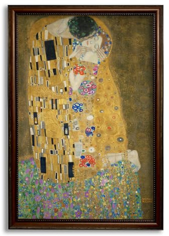 codiarts. Prestige Relief Print – Gustav Klimt 50x75cm Kunstreplik mit fühlbarer 3D-Pinselstruktur – Reliefdruck mit Holzrahmen und Echtheitszertifikat (Der Kuss)