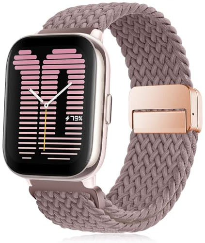 RUIMAYA Cinturino per Amazfit Active/2/GTS 4/GTS 4 Mini/GTS 3/GTS 2 Mini/Bip/GTR 42mm/Pop, Con Chiusura Magnetica, 20mm Bracciale Cinturini Ricambio Regolabile, Viola Fumo