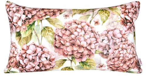 beties - Landlust Hortensie -, Kissenhülle Kissenbezug ca. 30x50 cm Landhaus-Collection – 100 % Baumwolle, Premiumqualität in Burgundy-Rose