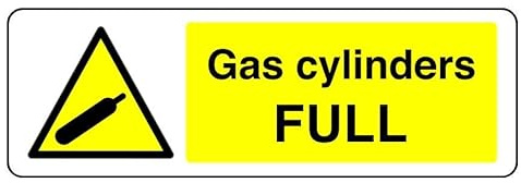 Gas Cylinders Full - safety sign - 1.2mm Rigid plastic for indoor/outdoor usage (300mm x 100mm) Viewing Distance within 5m.