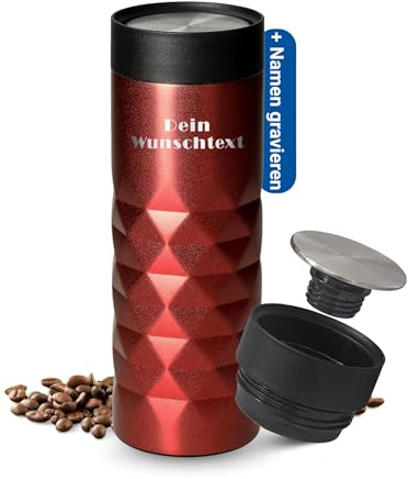 Thermobecher personalisiert 450 ml - auslaufsicherer Edelstahl to go Becher | 450 ml, Travel Mug, doppelwandig, Geschenkidee, heiß und kalt, Kaffee, Büro, gravierbar, Coffee to go