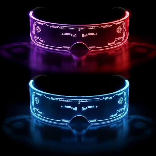 Herbst Cyberpunk LED Brille Visor Leuchtende Brille Party Glasses Sonnenbrille Kostüme Partybrille Futuristische Neon Rave Brille Cool Stuff für Cosplay Bar Club Karneval