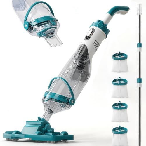 FOTING Poolsauger Akku w/LED-Display, Absaugung bis zu 4300L/H, Pool Bodensauger mit All-Angle-Saugfunktion, Betriebsdauer bis zu 60 Minuten, Poolreiniger mit 4 Filtern, Ideal für oberirdische Pools